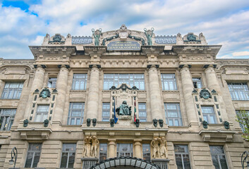 Fototapeta premium Facade of the Franz Liszt Academy of Music in Budapest, Hungary. A concert hall and music conservatory in the city founded in 1875