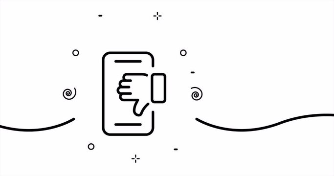 Feedback with phone. Thumb down, Trumb up with three stars, thumb up, emotion, to share with friends. Review concept. One line drawing animation. Motion design. Animated technology logo. Video 4K.