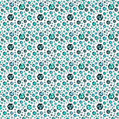 Aquamarine colored gemstones diamonds on transparent background. Seamless, tileable pattern. Turquoise crystal.