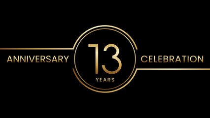 13th anniversary. Anniversary template design with golden text and ring. Logo Vector Template