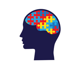 Brain-shaped puzzles, silhouette of the head