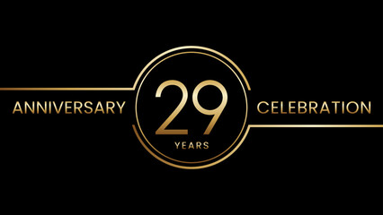 29th anniversary. Anniversary template design with golden text and ring. Logo Vector Template