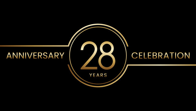 28th anniversary. Anniversary template design with golden text and ring. Logo Vector Template