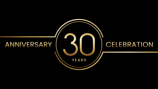 30th anniversary. Anniversary template design with golden text and ring. Logo Vector Template