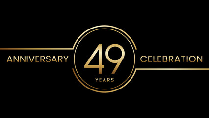49th anniversary. Anniversary template design with golden text and ring. Logo Vector Template