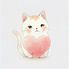 Cute cat holding a heart for valentine's day