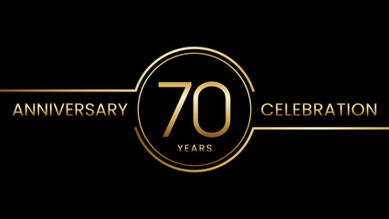 70th anniversary. Anniversary template design with golden text and ring. Logo Vector Template