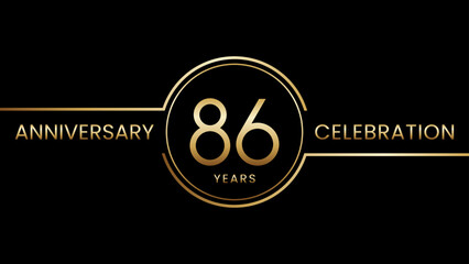 86th anniversary. Anniversary template design with golden text and ring. Logo Vector Template