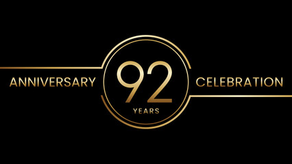 92th anniversary. Anniversary template design with golden text and ring. Logo Vector Template