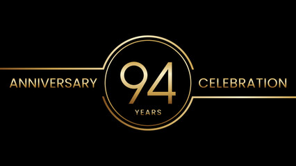 94th anniversary. Anniversary template design with golden text and ring. Logo Vector Template