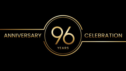 96th anniversary. Anniversary template design with golden text and ring. Logo Vector Template