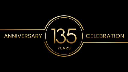 135th anniversary. Anniversary template design with golden text and ring. Logo Vector Template