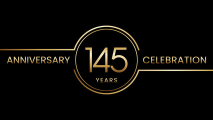145th anniversary. Anniversary template design with golden text and ring. Logo Vector Template