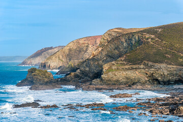 Cliffs and Waves, St. Agnes Heritage Coast, Saint Agnes, Cornwall, England, Europe