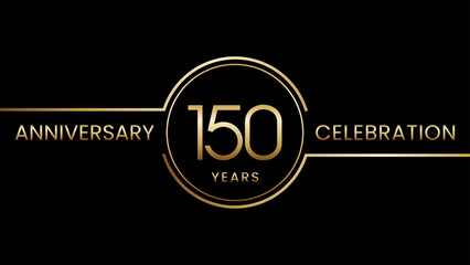 150th anniversary. Anniversary template design with golden text and ring. Logo Vector Template