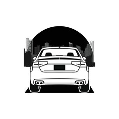 Automotive car silhouette with modern city design