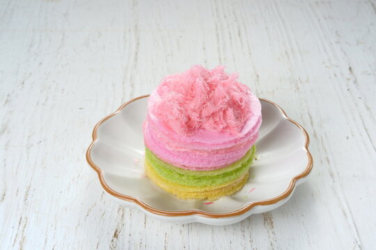 Arum Manis or rambut nenek.Traditional sweet snack of cotton candy floss sandwich from Betawi,