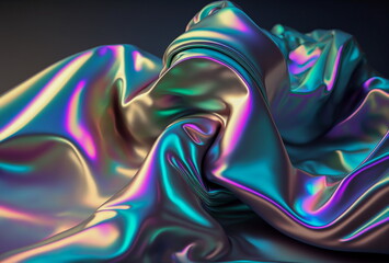 Silk shiny fabric texture in iridescent holographic colors