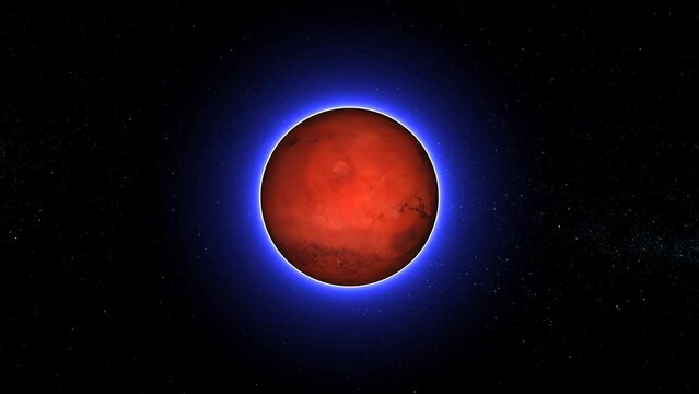 mars planet in glob space with rotating on 360 degree on spinning and small star on galaxy background