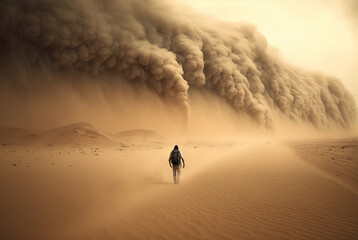 Fototapeta Walking in a sandstorm - Generative AI obraz