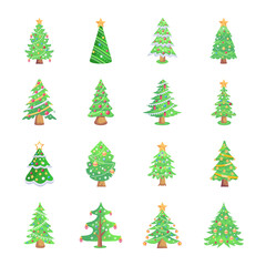 Collection of Xmas Trees Flat Illustrations 

