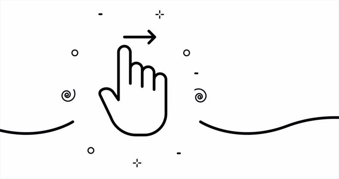 Touch control. Hand gestures, zoom in and out, swipe, tap, press, arrow, clock, hourglass. Technology concept. One line drawing animation. Motion design. Animated technology logo. Video 4K.