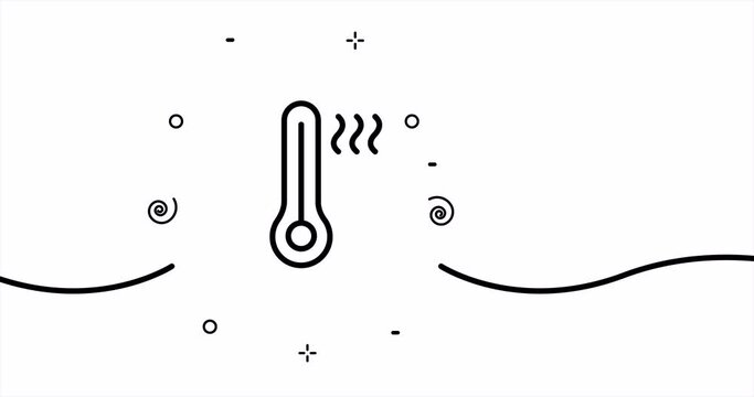 Thermometers. Different levels of temperature, climat control, air, warm, cold, weather conditions, sickness, illness. One line drawing animation. Motion design. Animated technology logo. Video 4K.