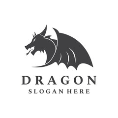 Logo template of fire dragon head and wings isolated background.