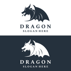 Logo template of fire dragon head and wings isolated background.