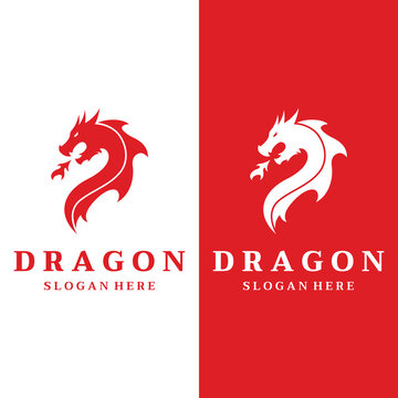 Logo template of fire dragon head and wings isolated background.