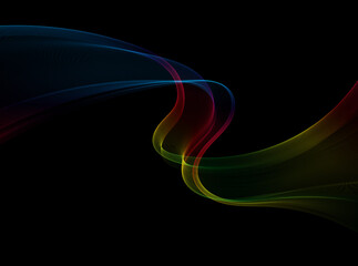 Abstract wave lines flow dynamically in spectrum or rainbow colors isolated on black background for modern background concept, digital technology, communication, science, music.