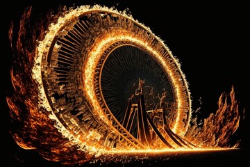 roller coaster on fire. Path of flames. Generative AI