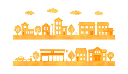 watercolor cityscape silhouette for background (orange)