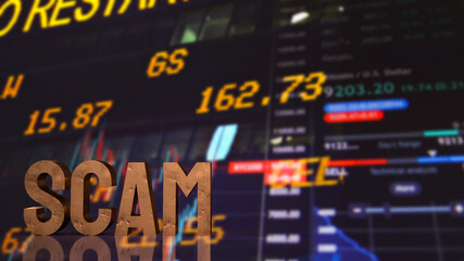 Obraz premium dirty metal scam text on business chart background 3d rendering