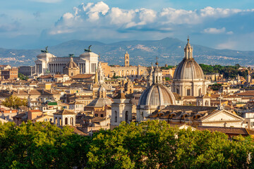 Fototapeta na wymiar Scenic cityscape of Rome center seen from top of St. Angel's castle, Italy