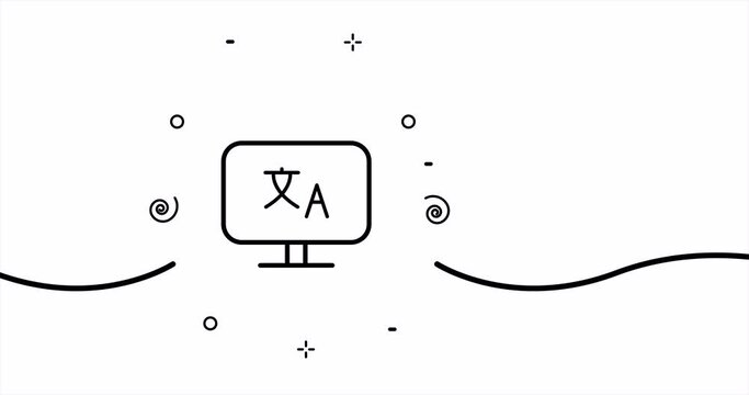 Monitor with translator. Translation service, speech bubble, different languages, interpreter. Polyglot concept. One line drawing animation. Motion design. Animated technology logo. Video 4K.