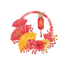 Chinese style floral wreath for lunar new year party invitation, print, poster and card.
