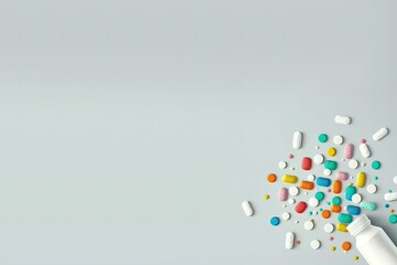 White Bottle With Scattered Pills On White background Generative AI