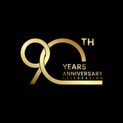 90th anniversary logo design with golden text. Logo Vector Illustration	
