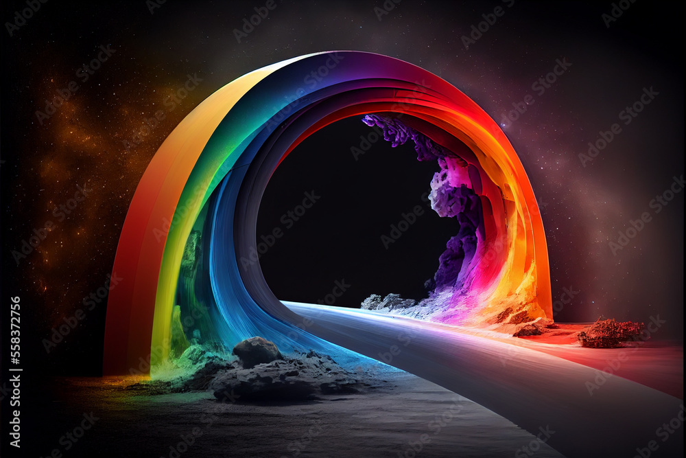 Aufkleber Beautiful abstract rainbow bridge and multi colored space background in the darkness.	
