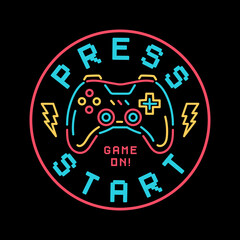 Vector joysticks gamepad illustration with slogan texts, game controller artwork for apparel prints, and other uses. © cddesign.co