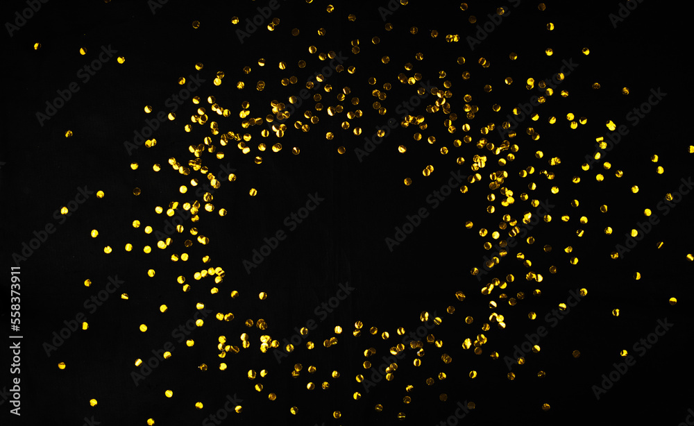 Poster abstract golden glitter for frame, copy space and background. confetti overlay for party, celebratio