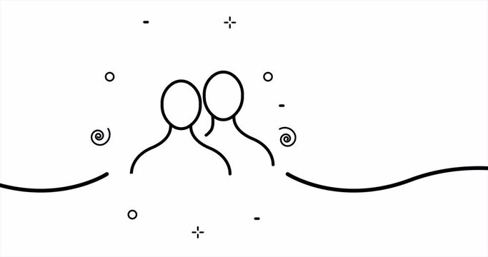 Two people. Society, teambuilding, teamwork, infographics, friendship, relationship, button, office, delegation. One line drawing animation. Motion design. Animated technology logo. Video 4K.