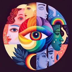 Fototapeta na wymiar A bold and powerful illustration of LGBTQIA+ symbols, the eyes