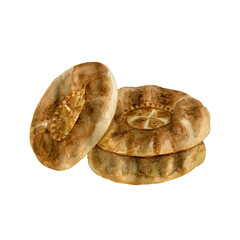 Oriental bread, edible tortillas. Watercolor drawing