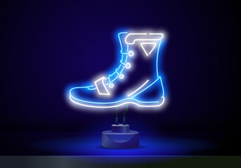 Glowing neon line Sport boxing shoes icon isolated on black background. Wrestling shoes. Vector