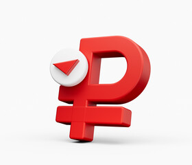 Ruble symbol with down arrow icon 3d illustration