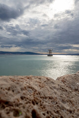 Long exposure of the mediterranean coastline near Lisajn city in Croatia during cloudy summer day