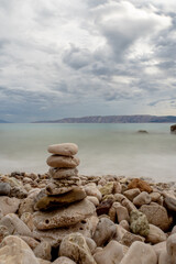 Long exposure of the mediterranean coastline near Lisajn city in Croatia during cloudy summer day