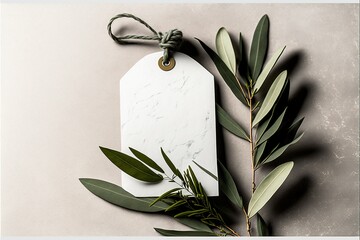 ai generated, Blank craft paper gift tag, label mockups with olive leaves and branches